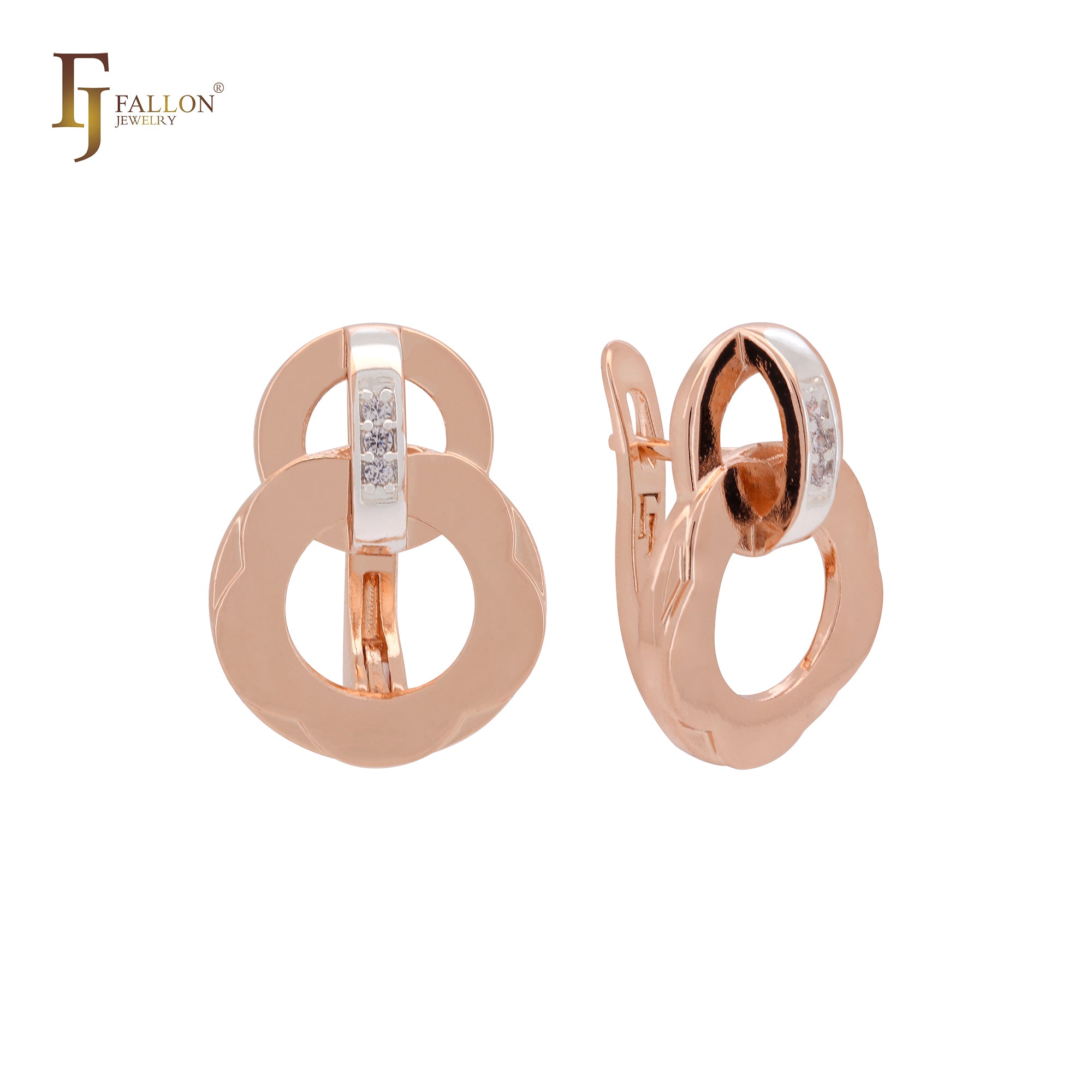 Triple interlocking circles with white CZs Rose Gold Clip-On Earrings