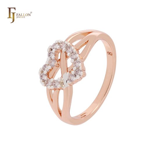 Crosses interlocking cluster white CZs heart Rose Gold two tone Fashion Rings