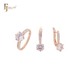 Elegant Rounded Round white or purple pink CZ cubic zirconia Rose Gold two tone Jewelry Set with Rings