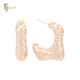 Irregular bumpy geometric shaped C Hoop 14K Gold, Rose Gold, White Gold Stud Earrings