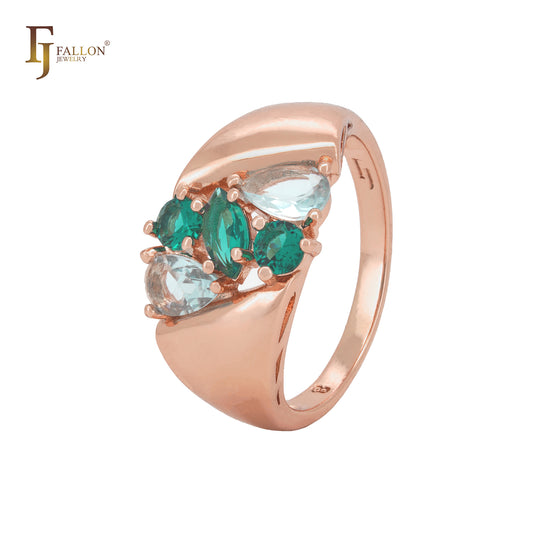 Luxurious white and green CZs cluster Rose Gold Fashion Rings