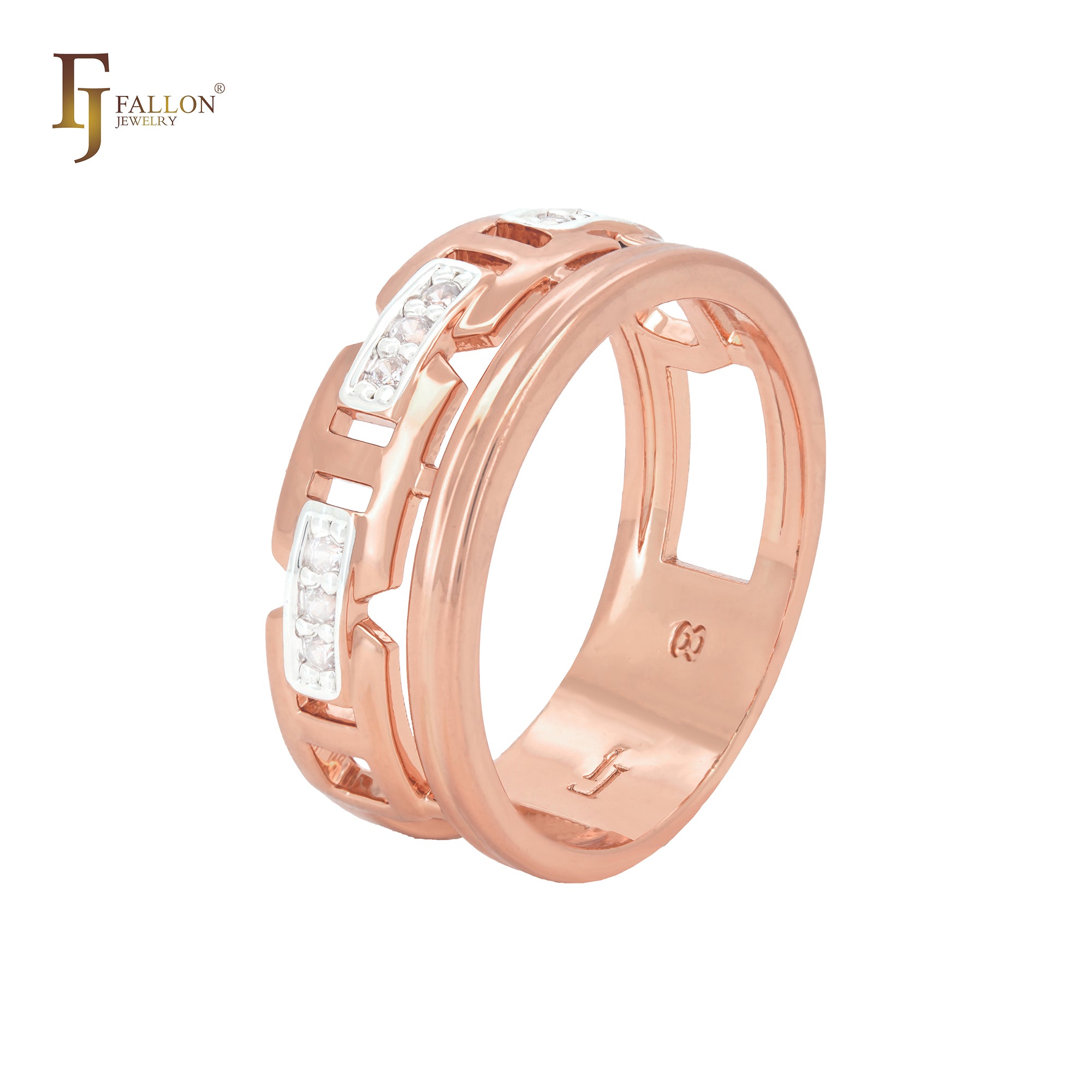 Chain link rail design Rose Gold two tone Fashion Rings