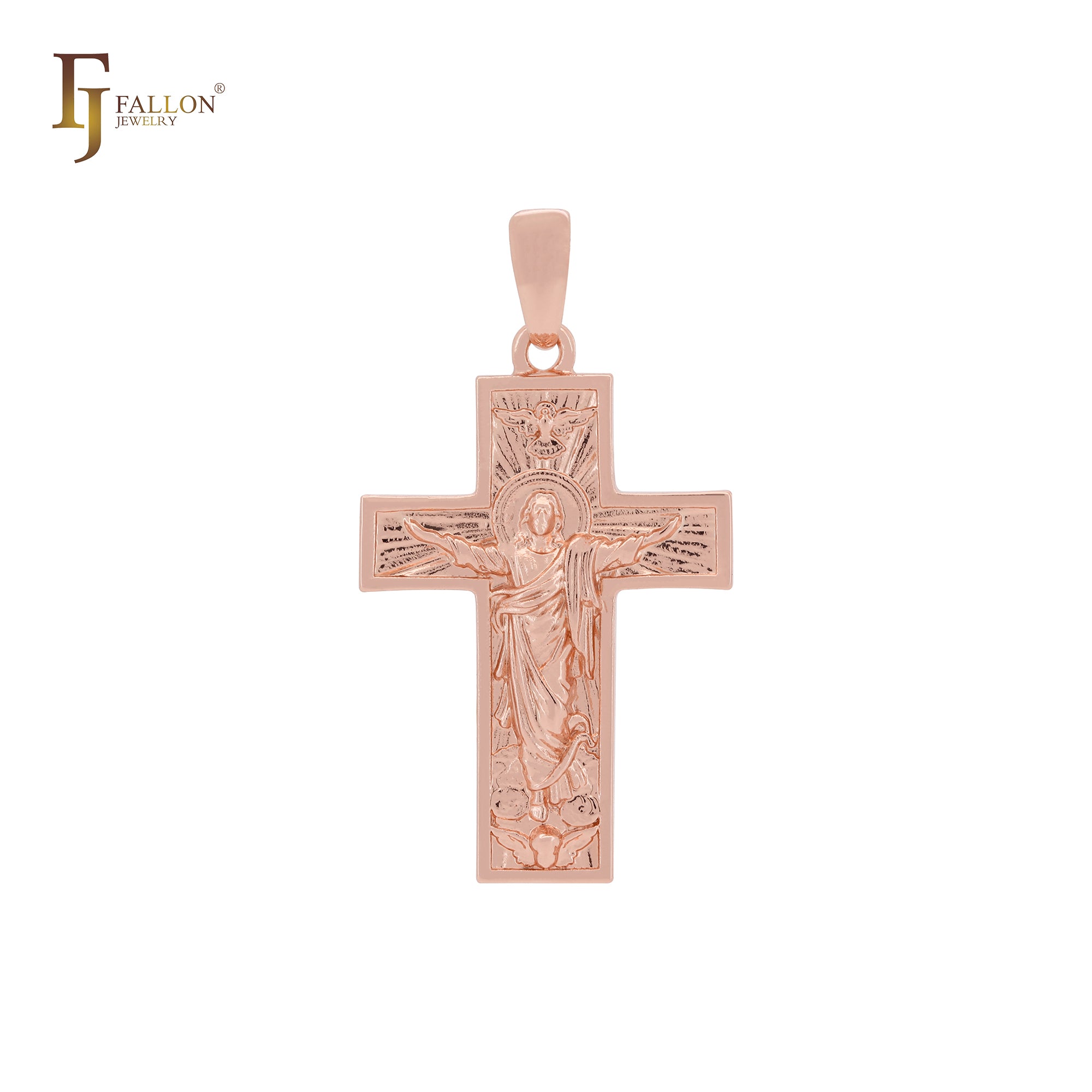 Jesus Holy Sacred portrait Rose Gold, 14K Gold Cross Pendant