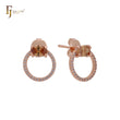 Circular halo white CZs oval solitaire orange Rose Gold Stud Earrings