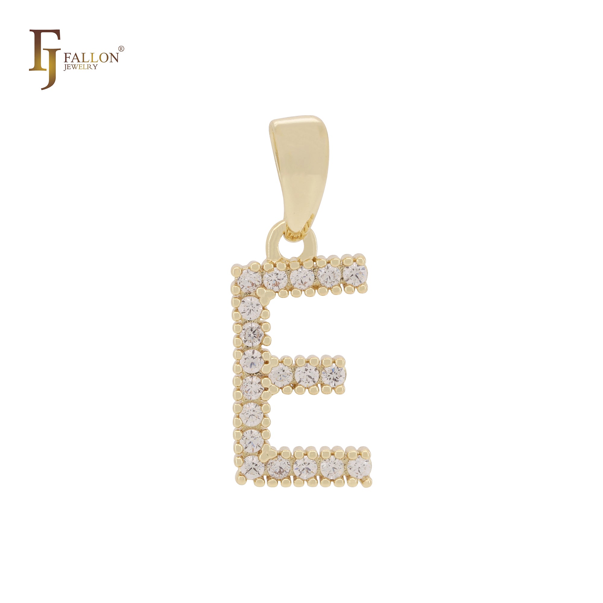 Alphabetic Letter Sign of cluster white CZs 14K Gold Pendant