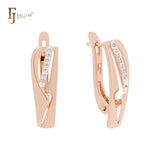 Geometric with slash of white CZs Rose Gold two tone Clip-On Earrings