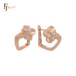 Geometric arms of clover flower white CZs Rose Gold two tone Clip-On Earrings