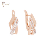 Geometric double layers of white CZs Rose Gold two tone Clip-On Earrings