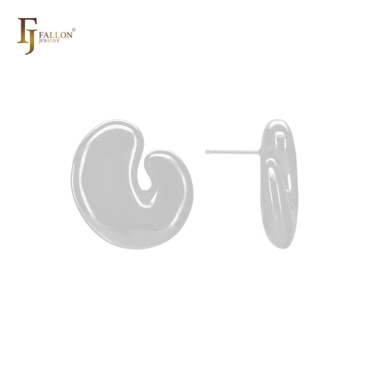 Irregular glossy u shaped rounded head 14K Gold, Rose Gold, White Gold Stud Earrings