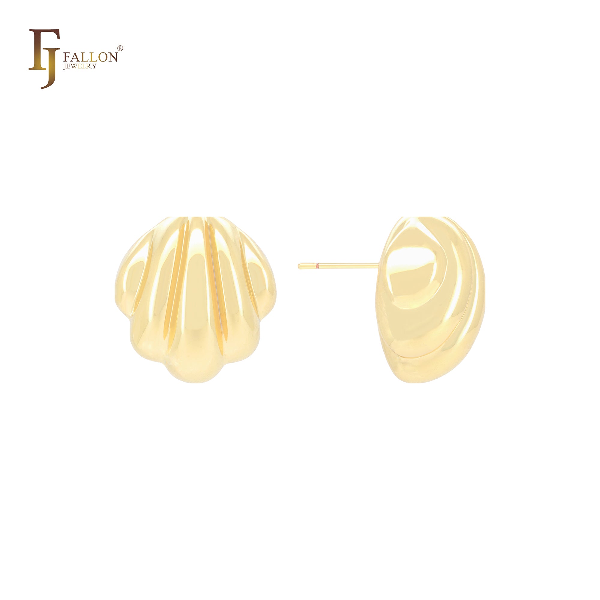 Upside down Five row shell shaped 14K Gold, Rose Gold, White Gold Stud Earrings