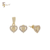 Double heart halo white CZs 14K Gold Jewelry Set with Pendant