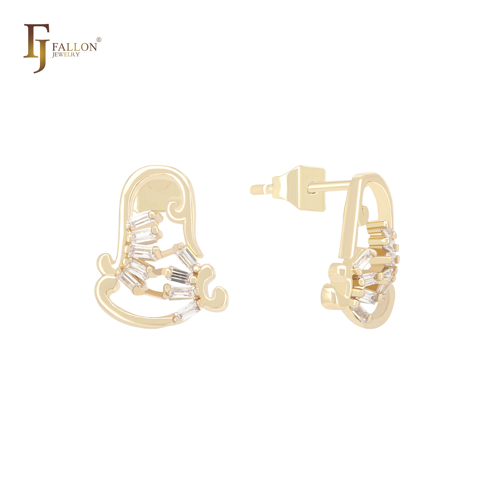 Cluster white CZs 14K Gold Stud Earrings