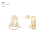 Cluster white CZs 14K Gold Stud Earrings