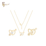 Heart of solitaire white cz and cupid arrow of love 14K Gold Necklace