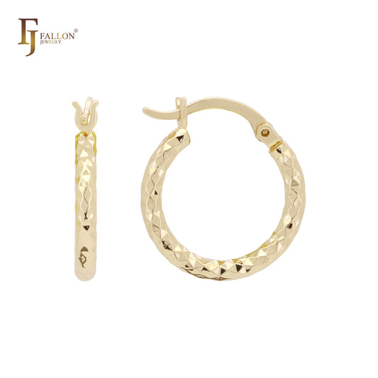 Rhombus squared textured 14K Gold, Rose Gold Hoop Earrings