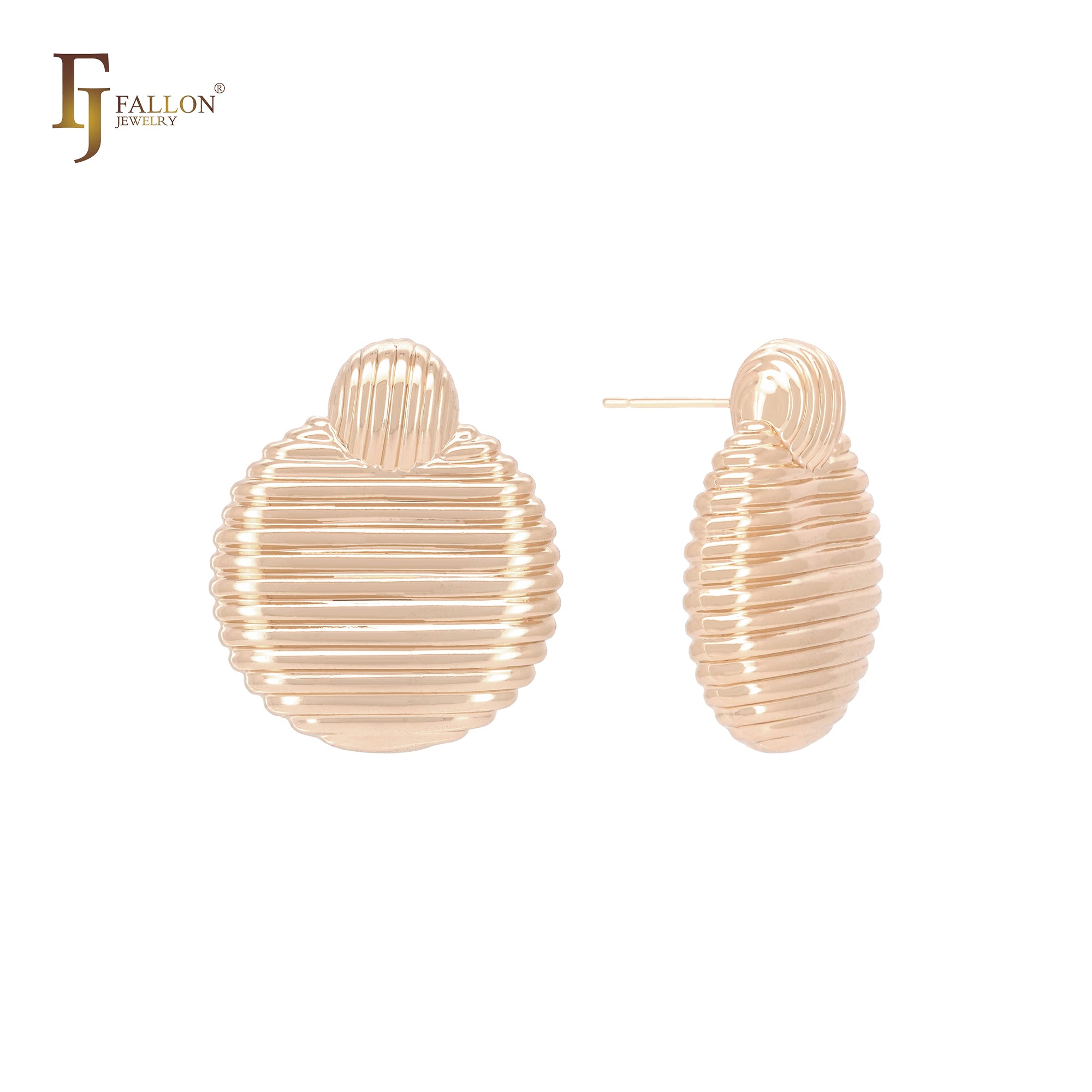 Slashes ripples designed 14K Gold, Rose Gold, White Gold Stud Earrings