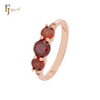 Compact Triple rounded  Scarlet Red CZs Rose Gold Engagement Rings