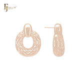 Marquise textured circle lock drop 14K Gold, Rose Gold, White Gold Stud Earrings