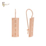 Crosses slashes hammered flank squared Rose Gold Wire Hook Earrings