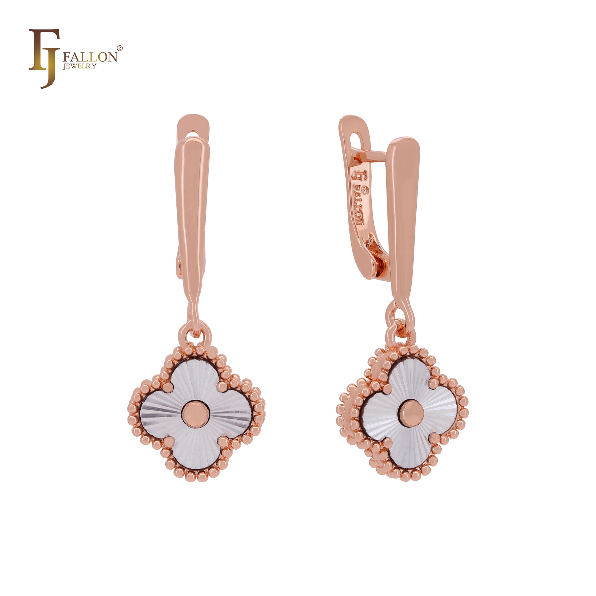 Dangling clover shiny Rose Gold two tone Clip-On Earrings