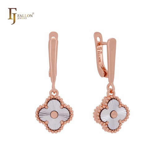 Dangling clover shiny Rose Gold two tone Clip-On Earrings