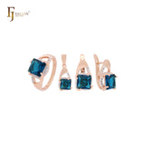 Squared Emerald CZ Rose Gold two tone Jewelry Set with Rings and Pendant