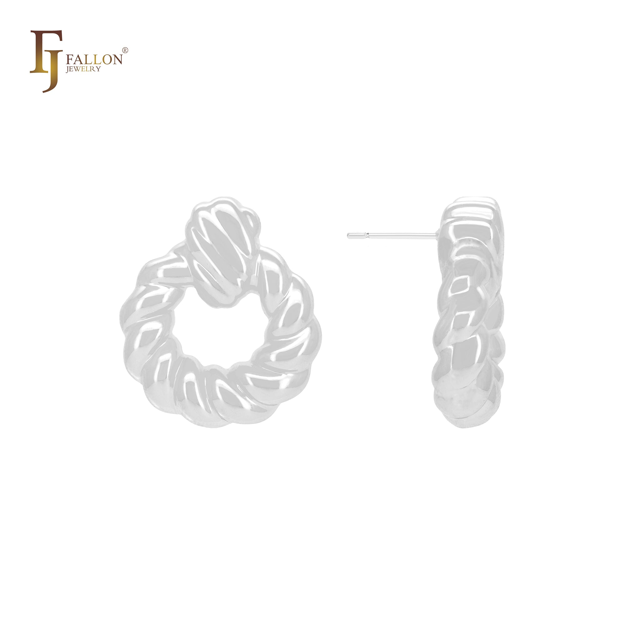 Twisted rope lock shaped 14K Gold, Rose Gold, White Gold Stud Earrings