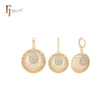 Semisphere of mesh filigree white CZs 14K Gold Jewelry Set with Pendant