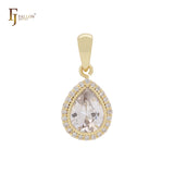 Halo pear shape teardrop white CZ 14K Gold Solitaire Pendant