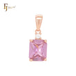 Emerald cut with white CZs Rose Gold two tone Solitaire Pendant