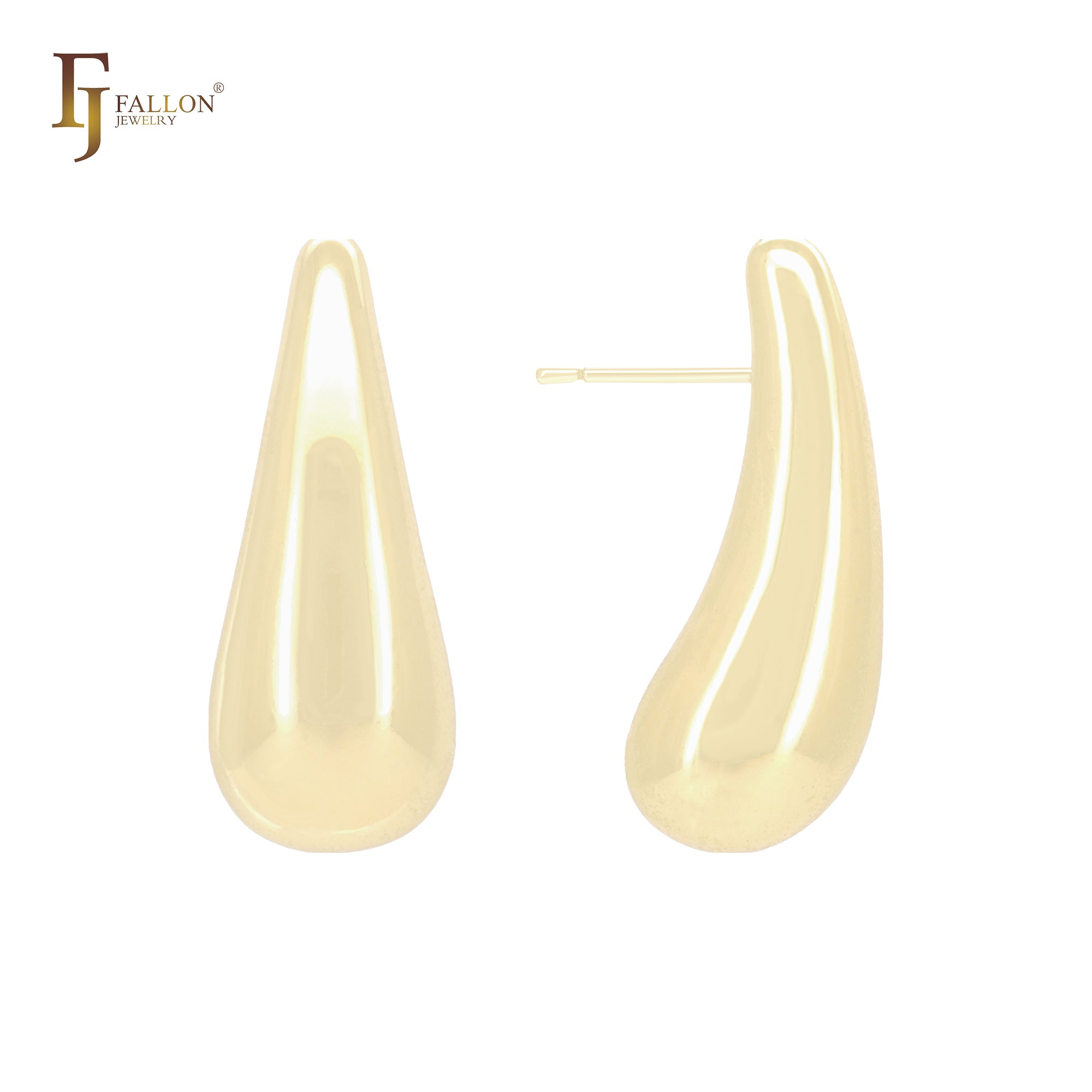 Tall rounded end teardrop shaped 14K Gold, Rose Gold, White Gold Stud Earrings