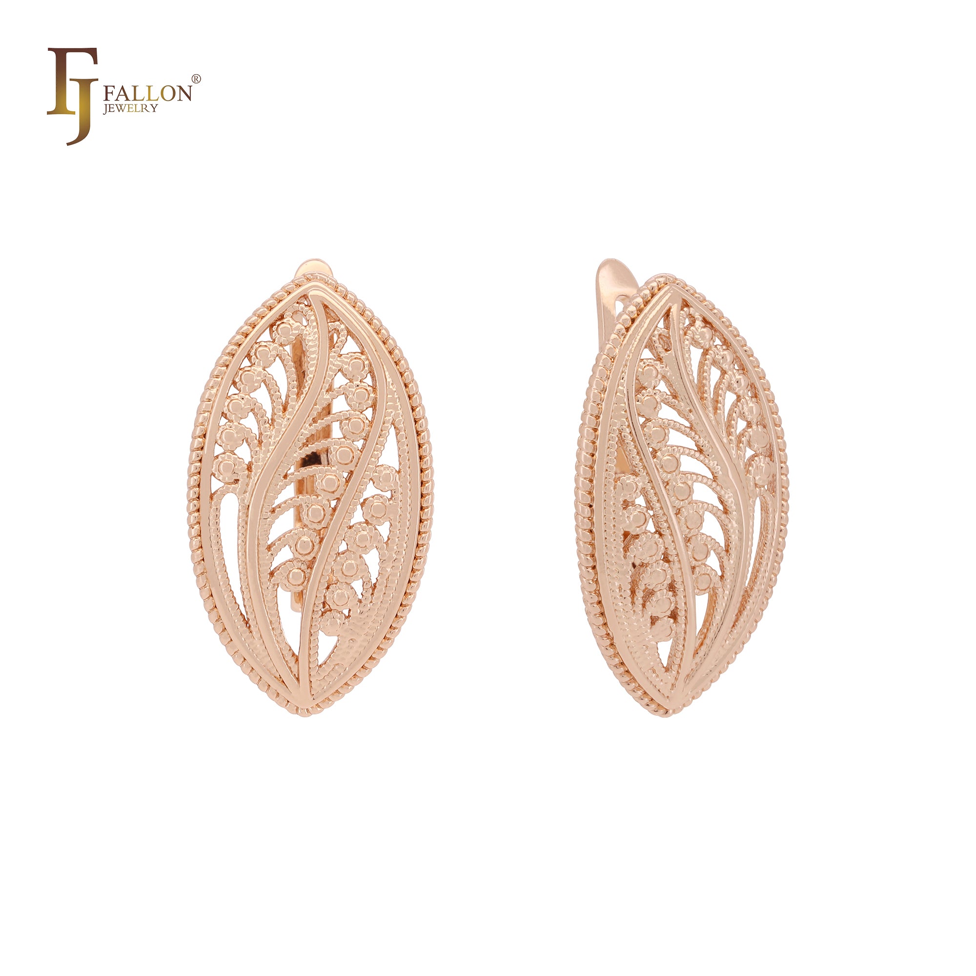 Marquise oval filigree of branches of tree Rose Gold Clip-On