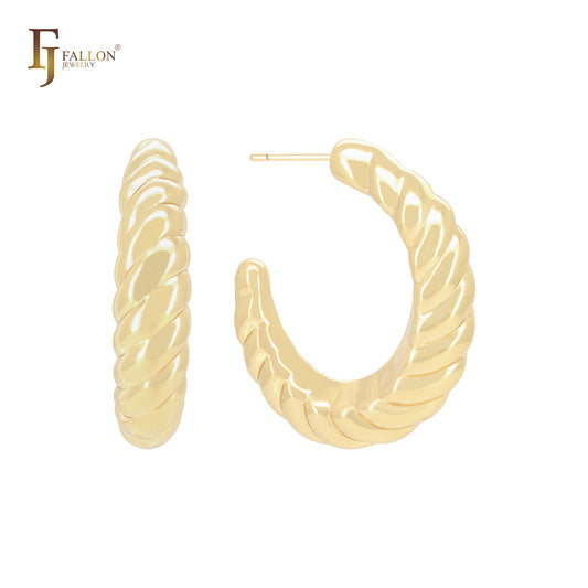 Twisted rope shaped C Hoop 14K Gold, Rose Gold, White Gold Stud Earrings