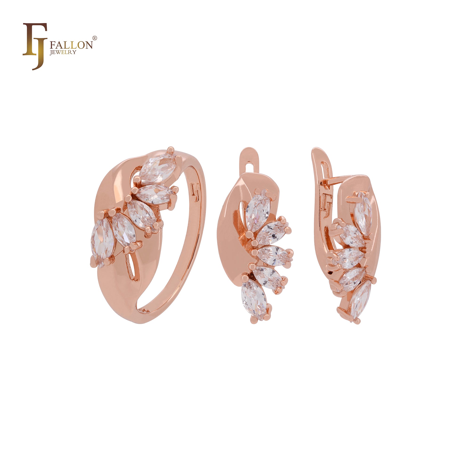 Luxurious cluster marquise olive yellow or white CZs Rose Gold Jewelry Set with Rings