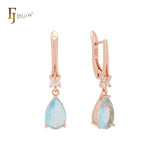 Solitaire pear shape teardrop drop lake blue Rose Gold CZ Clip-On Earrings