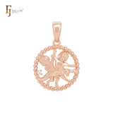 Oval rope of twisted beads circle constellation zodiac Rose Gold Pendant