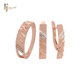 Enlongated ripple textured Rose Gold two tone Jewelry Set with Rings