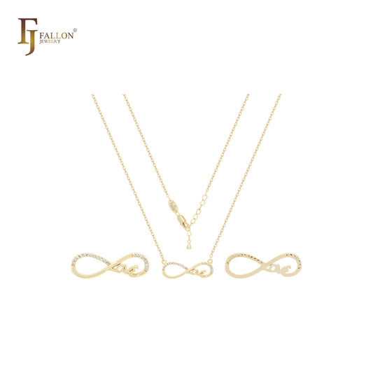 Infinity of love with white CZs 14K Gold Necklace