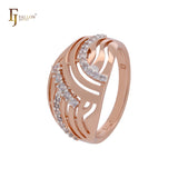 Oval wire filigree textured white CZs Rose Gold two tone Fashion Rings