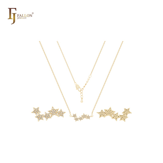 Five stars with white CZs 14K Gold Necklace