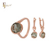 Solitaire rounded Apple green cZ Rose Gold Jewelry Set with Rings