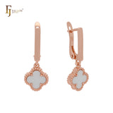 Lucky black or white colorful clover drop Rose Gold Clip-On Earrings