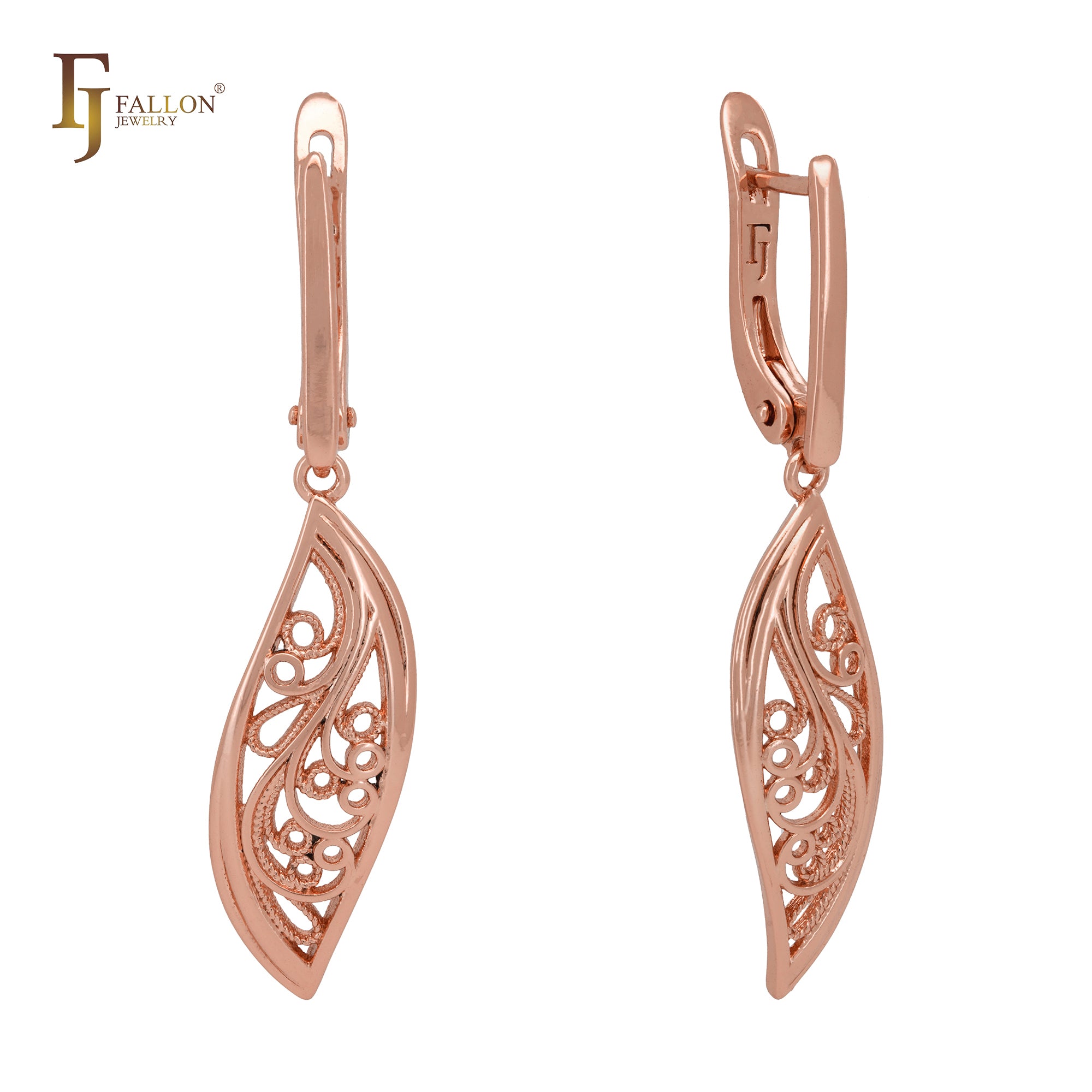 Leaves of filigree drop Rose Gold Clip-On Earrings