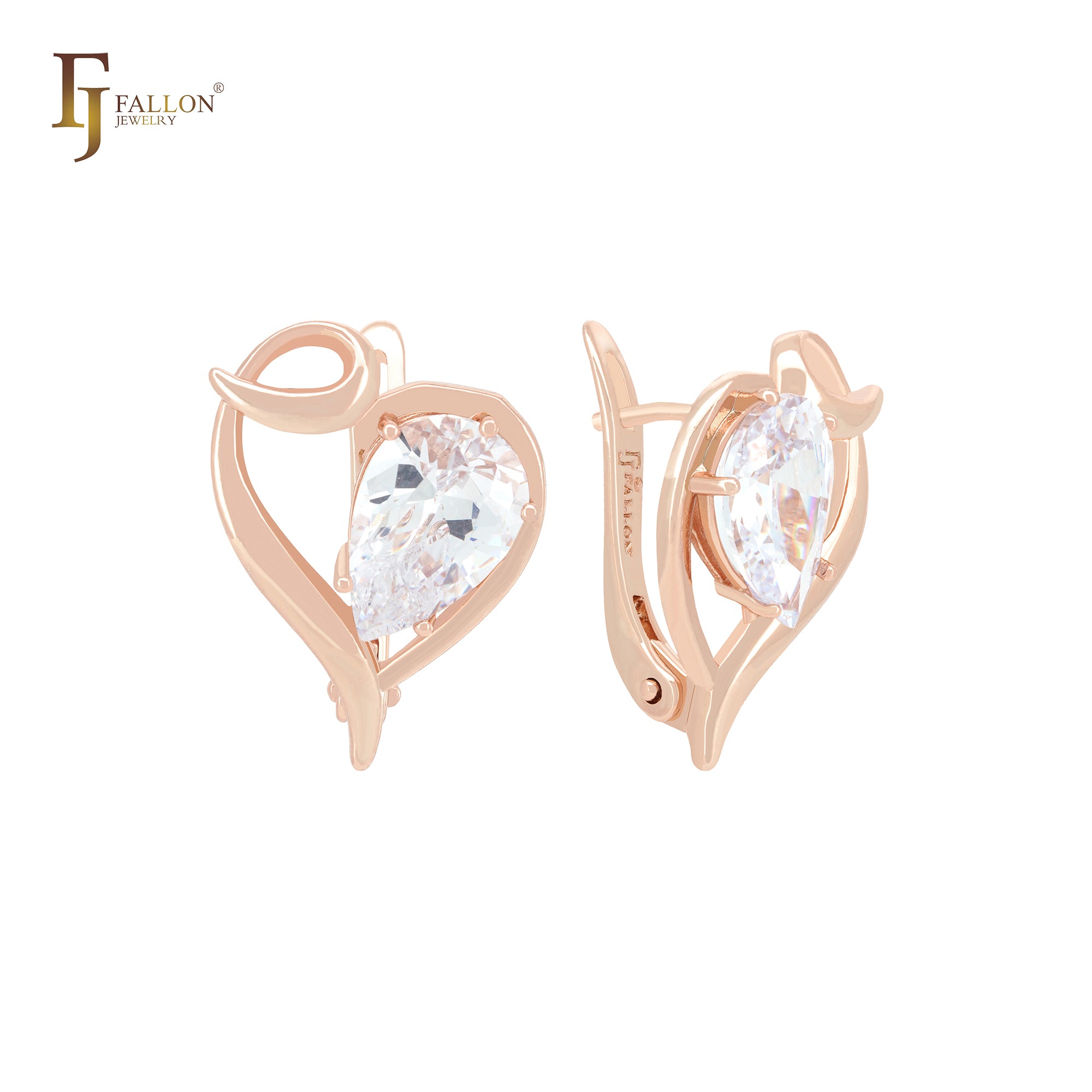 Great Heart of Teardrop White CZ Rose Gold Clip-On Earrings