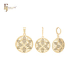 Hexagon star circle white czs cluster 14K Gold Jewelry Set with Pendant