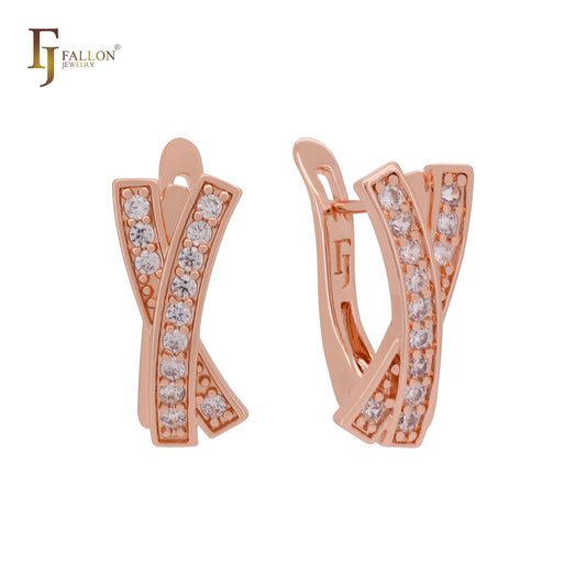 Interlock crossing white CZs bands Rose Gold Clip-On Earrings