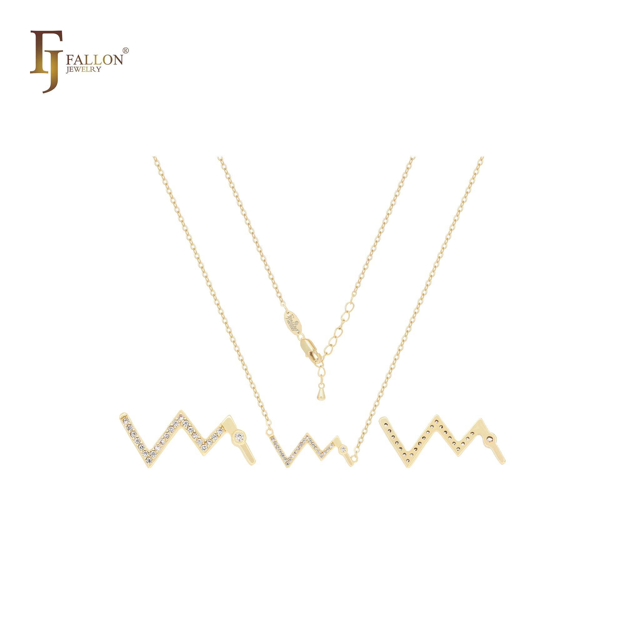 Zigzac of white CZs lightning sign 14K Gold Necklace