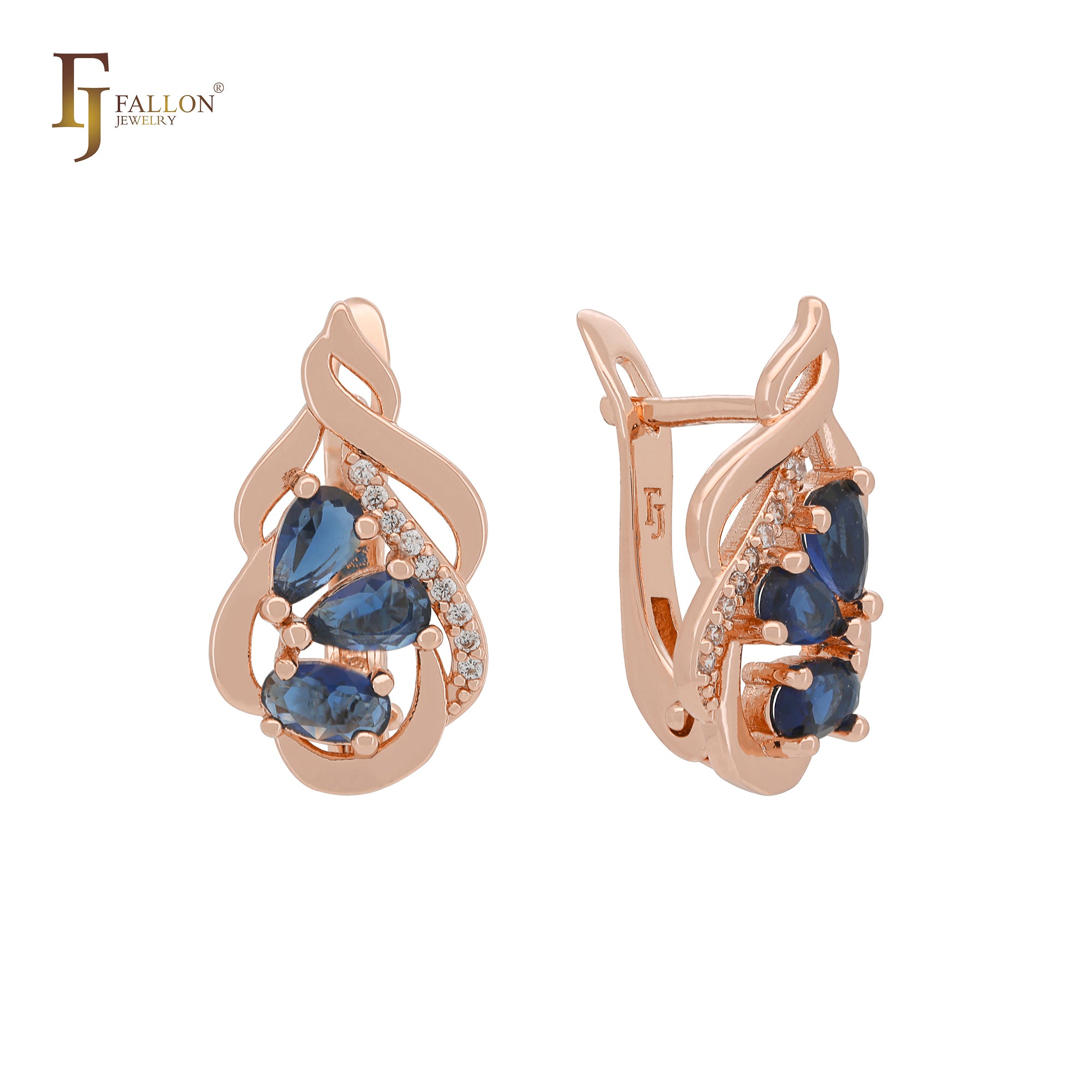 Cluster Blue white CZs Rose Gold Clip-On Earrings