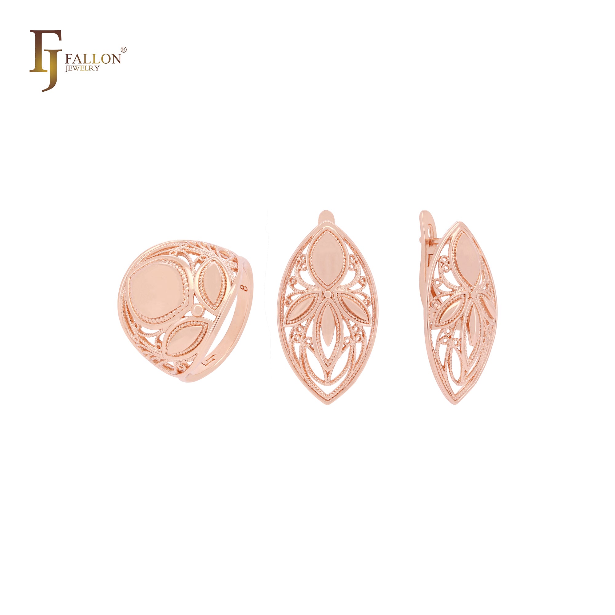 Filigree of Marquise Rose Gold Jewelry Set with Rings