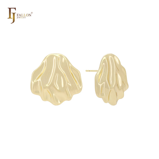 Irregular textured shell shaped 14K Gold, Rose Gold, White Gold Stud Earrings